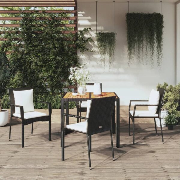 5 Piece Garden Dining Set with Cushions Black Poly Rattan