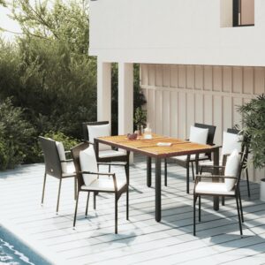 5 Piece Garden Dining Set with Cushions Black Poly Rattan