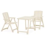 White Folding Bistro Set  3 Piece Plastic Outdoor Furniture  Weather Resistant  Easy to Clean