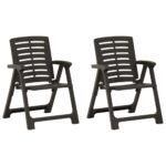 Set of 2 Anthracite Garden Chairs  Durable Plastic  Lightweight  Easy Clean  Patio Furniture