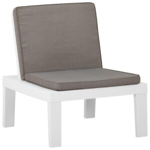 White Garden Lounge Chair with Cushion  Plastic Outdoor Furniture  Easy Clean  Lightweight