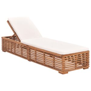 Solid Teak Wood Sun Lounger with Cream Cushion  Reclinable Backrest  Weather Resistant  Outdoor Garden Furniture