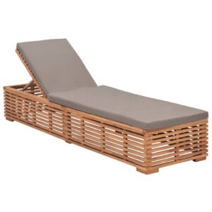 Teak Wood Sun Lounger with Dark Grey Cushion  Reclinable Backrest  Outdoor Garden Furniture