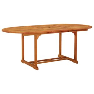 Extendable Solid Eucalyptus Wood Garden Table with Umbrella Hole for Outdoor Dining