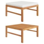 Solid Teak Wood Footrest with Cream Cushion - Durable  Weather Resistant  Comfortable  Easy to Clean