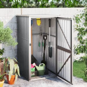 Grey Garden Tool Shed Galvanised Steel Large Storage Space for Lawn Care Equipment