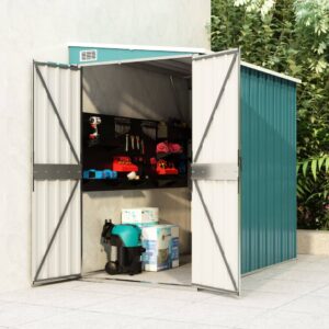 Wall-Mounted Garden Shed in Green Galvanised Steel - Ideal for Tools  Furniture Storage