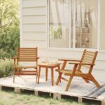 Three Piece Outdoor Bistro Set in Solid Acacia Wood with Oil Finish - Classic Slatted Design