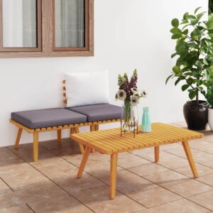 Three Piece Garden Lounge Set with Cushions  Solid Acacia Wood  Outdoor Patio Furniture