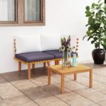 Two Piece Garden Lounge Set with Cushions  Solid Acacia Wood  Outdoor Patio Furniture