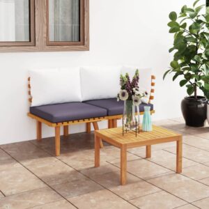 Two Piece Garden Lounge Set with Cushions  Solid Acacia Wood  Outdoor Patio Furniture