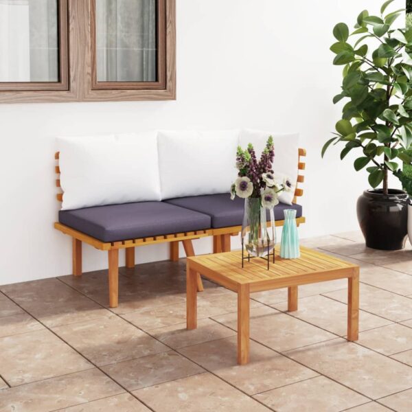 Two Piece Garden Lounge Set with Cushions  Solid Acacia Wood  Outdoor Patio Furniture