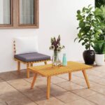 Two Piece Garden Lounge Set with Cushions in Solid Acacia Wood - Weather Resistant