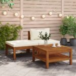 Acacia Wood Garden Lounge Set with Cream White Cushions - Weather Resistant  Easy to Clean