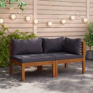 Stylish Solid Acacia Wood Outdoor Sofa Set with Dark Grey Cushions  Durable and Comfortable