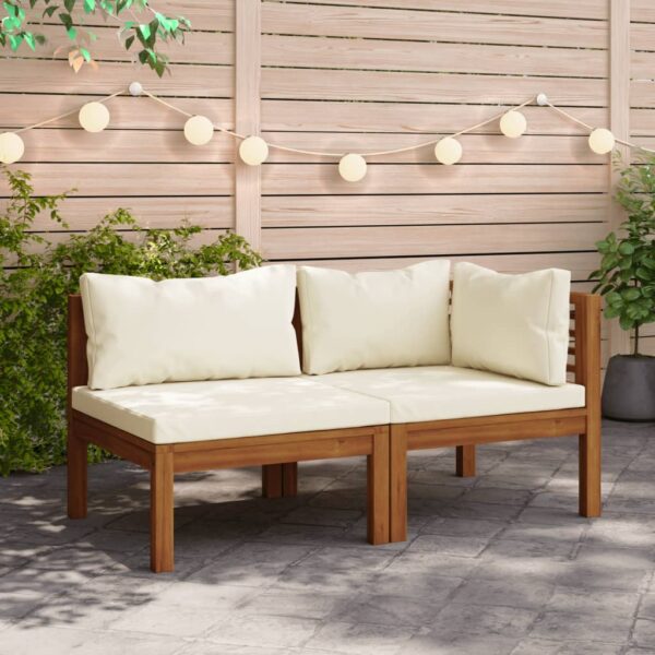 Stylish Solid Acacia Wood Outdoor Sofa Set with Cream White Cushions  Two Piece