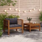 Acacia Wood Garden Sofa Set with Dark Grey Cushions  Outdoor Furniture  Year-Round Use