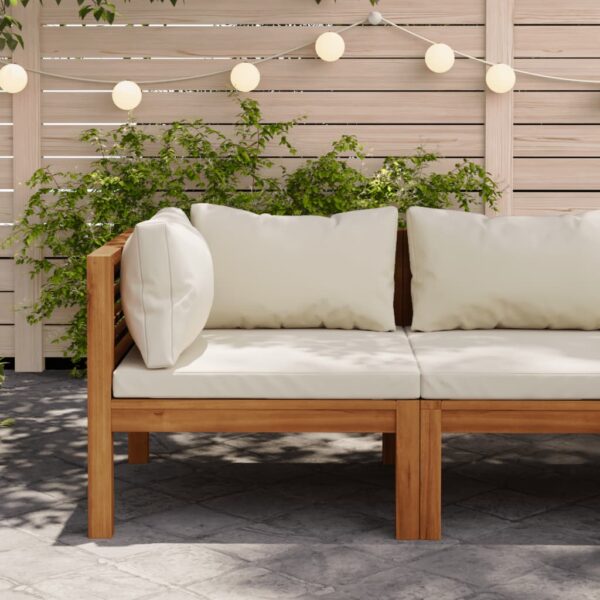 Acacia Wood Sectional Corner Sofa with Cream White Cushions for Outdoor Use