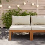 Acacia Wood Sectional Middle Sofa with Cream White Cushion for Outdoor Use