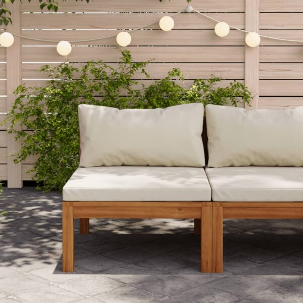 Acacia Wood Sectional Middle Sofa with Cream White Cushion for Outdoor Use