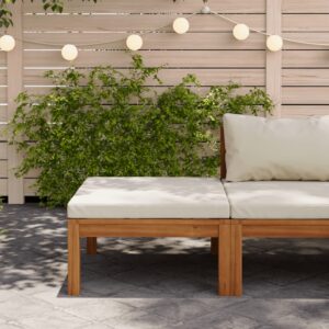 Outdoor Footrest with Cream White Cushion  Solid Acacia Wood  Weather Resistant  Comfortable