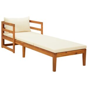 Solid Acacia Wood Sun Lounger with Cream White Cushions for Outdoor Leisure Time