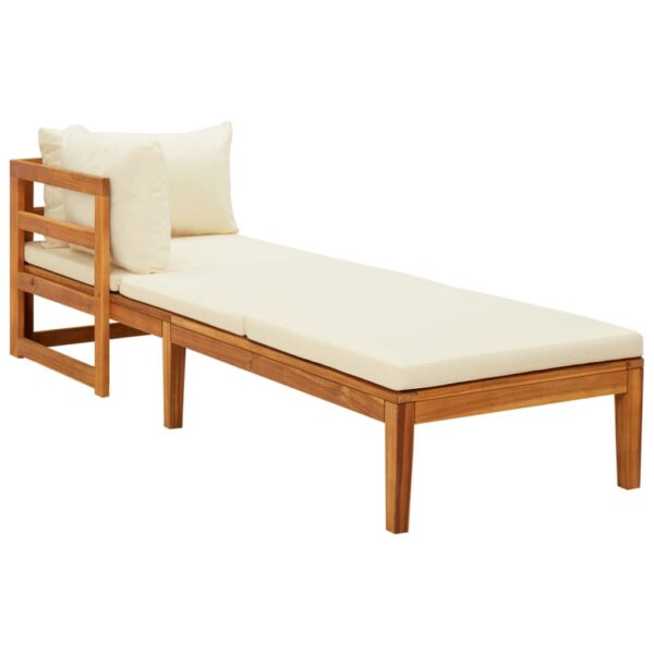 Outdoor Sun Lounger with Armrest  Cream White Cushions  Solid Acacia Wood  Adjustable  Comfortable