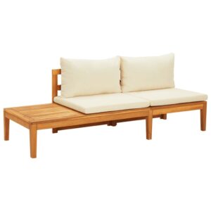 Solid Acacia Wood Garden Bench with Table and Cream White Cushions - Durable  Comfortable  and Versatile Outdoor Furniture