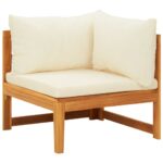 Solid Acacia Wood Corner Sofa with Cream White Cushions  Outdoor Garden Furniture