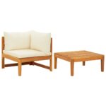 Acacia Wood Garden Lounge Set with Cream White Cushions  Outdoor Leisure Furniture