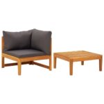 2 Piece Outdoor Garden Lounge Set with Dark Grey Cushions Solid Acacia Wood Comfortable