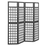 Solid Fir Wood Black Room Divider Trellis 4-Panel Outdoor Indoor Plant Support Privacy Screen