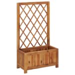 Solid Acacia Wood Garden Raised Bed with Built-in Trellis  Weather Resistant  Rustic Design