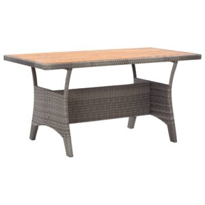 Solid Acacia Wood Garden Table in Grey - Weather-Resistant PE Rattan Outdoor Dining Furniture