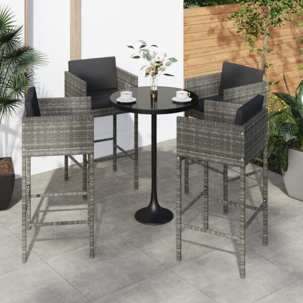 Bar Stools 4 pcs with Cushions Grey Poly Rattan