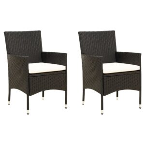 Black Poly Rattan Garden Chairs Set with Cream White Cushions  Sturdy Powder-Coated Steel Frame