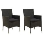 Garden Chairs with Cushions 2 pcs Poly Rattan Black