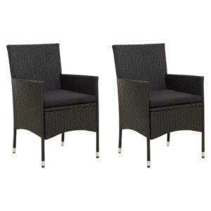 Garden Chairs with Cushions 2 pcs Poly Rattan Black