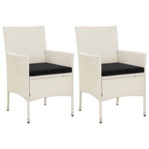 White Poly Rattan Garden Chairs with Cushions Set of 2  Outdoor Patio Furniture  Sturdy Steel Frame  Easy to Clean  Comfortable Seating