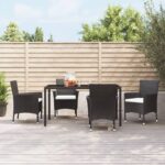 Outdoor Garden Chair Set with Cushions  Poly Rattan Material  Black  Comfortable and Durable