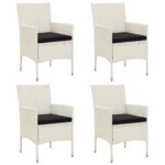 White Poly Rattan Garden Chairs Set with Black Cushions  Powder-Coated Steel Frame  Outdoor Patio Furniture