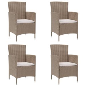 Beige Poly Rattan Garden Chairs Set with Cream White Cushions  Sturdy Steel Frame  Outdoor Use