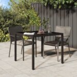 Stylish Brown Garden Table with Tempered Glass Top and Poly Rattan - Perfect for Patio or Outdoor Spaces