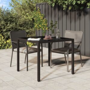 Stylish Brown Garden Table with Tempered Glass Top and Poly Rattan - Perfect for Patio or Outdoor Spaces