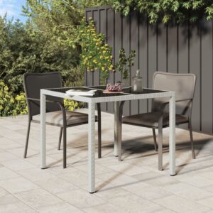 Stylish White Poly Rattan Garden Table with Tempered Glass Top - Outdoor Patio Furniture