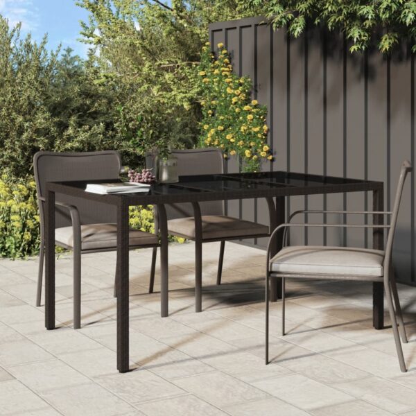 Stylish Brown Poly Rattan Garden Table with Tempered Glass Top - Outdoor Patio Furniture