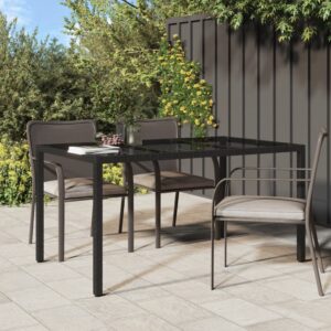 Stylish Black Poly Rattan Garden Table with Tempered Glass Top - Outdoor Patio Furniture