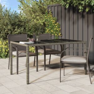 Stylish Grey Poly Rattan Garden Table with Tempered Glass Top - Outdoor Patio Furniture