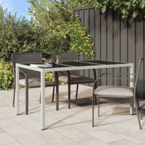 Stylish White Poly Rattan Garden Table with Tempered Glass Top - Outdoor Patio Furniture