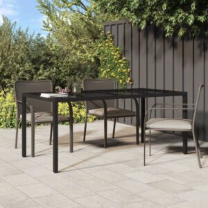 Stylish Black Garden Table with Tempered Glass Top and Poly Rattan - Ideal for Patio or Outdoor Spaces